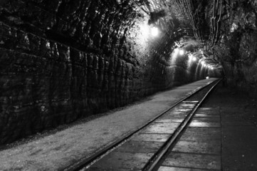Tunnel in Polish salt mine Bochnia Wieliczka B&W
