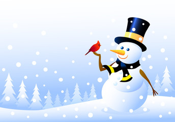 Snowman & Christmas bird