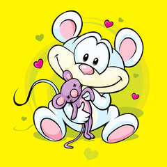 cute mouse holding doll