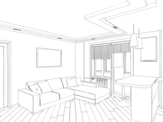 Modern interior hand drawing