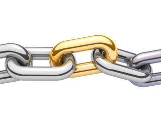Fototapeta premium Abstract 3D illustration of a single chain link isolated on white background.