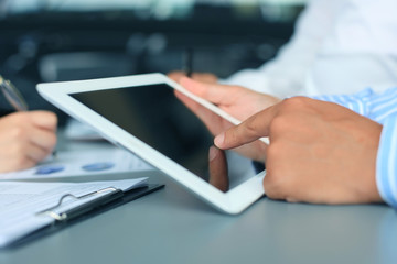 Business adviser analyzing financial figures