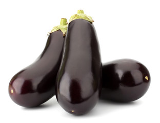 Black eggplants isolated on white background