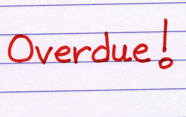 Overdue, written in red ink on white paper.