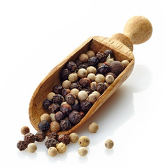 wooden scoop with various peppers