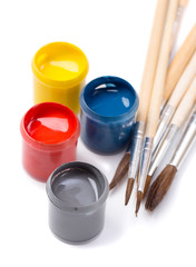 Paints and brush isolated