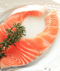 freshness salmon fillet on dish with rosemary