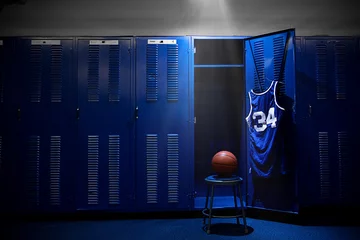 Fotobehang Basketball Locker Room with spotlight on the ball and locker © Brocreative