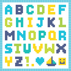 Pixel alphabet in blue and green