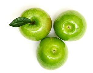 Green apple fruits isolated on white background
