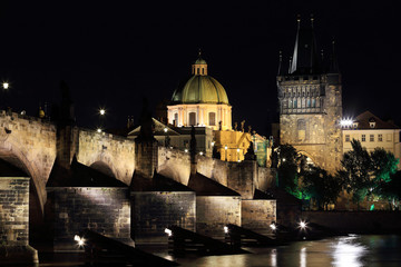 Fototapeta na wymiar Night Prague Old Town above the River Vltava, Czech Republic