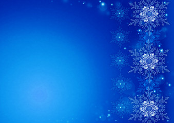Snowflakes on blue snow background. Space for text