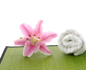 white towel and lily flower