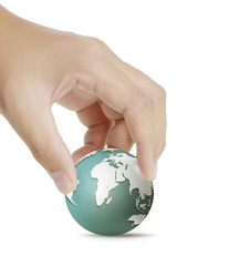 holding earth globe in his hands