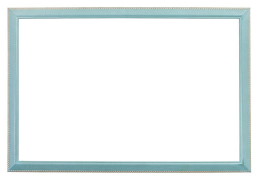 narrow blue wood carved picture frame