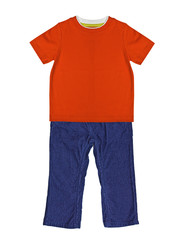 Children's wear - orange t-shirt and blue velveteen trousers