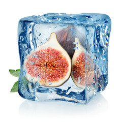 Sliced figs in ice cube
