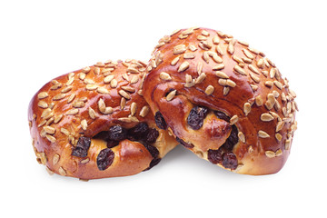 Buns with raisins and sunflower seeds