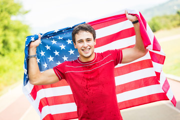 American Athlete with National Flag