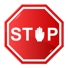 Vector illustration of Stop sign wit stop hand