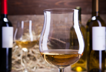 wine glasses and bottles