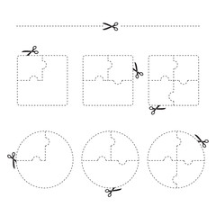 Fototapeta premium Cutting puzzle areas with scissors on white background.