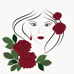  Mooi vrouwengezicht en rode rozen © Larysa Diachenko