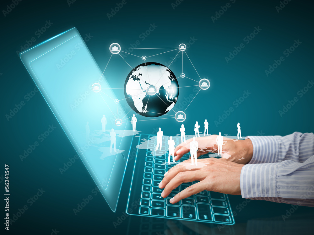 Wall mural computer technology with social network structure