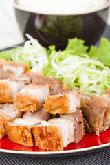 Siu Yuk - Chinese crispy roast pork belly and steamed rice.