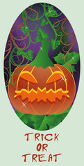 Trick or Treat Halloween card, Pumpkin, vector