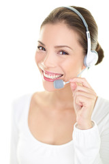 Naklejka premium Call center headset woman customer service representative