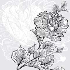 Photo sur Plexiglas Fleurs noir et blanc Invitation monochrome ou carte de voeux avec rose et coeur.