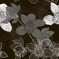 Crédence de cuisine en verre imprimé Fleurs noir et blanc Fond transparent monochrome avec des orchidées