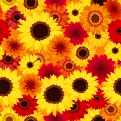 Tragetasche Nahtloser Hintergrund mit bunten Herbstblumen. Vektor. © naddya