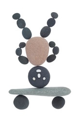 Comicfigur macht Kopfstand auf Skateboard