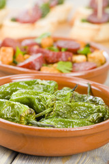 Padron Peppers and Chorizo & Bread Tapas - Spanish tapas dishes.