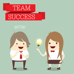 businesswoman give inspiration to businessman with words 