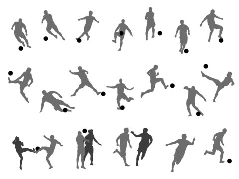 Soccer football player silhouette cutout outlines for World Cup