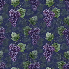 Seamless pattern with watercolor grapes