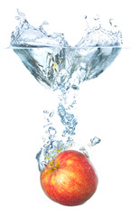 Juicy apple and water splash. Healthy and tasty food