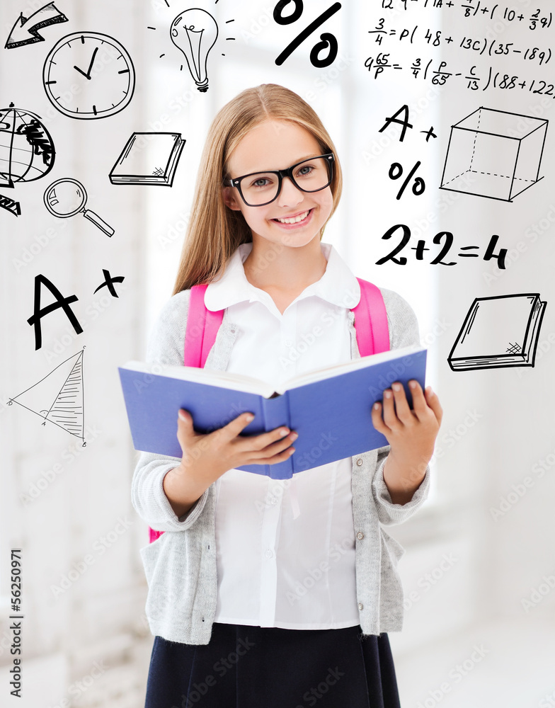 Canvas Prints girl reading book at school