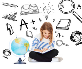 girl with globe and book