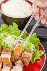 Siu Yuk - Chinese crispy roast pork belly and steamed rice.