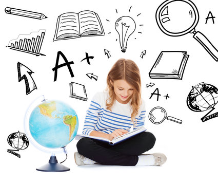 girl with globe and book