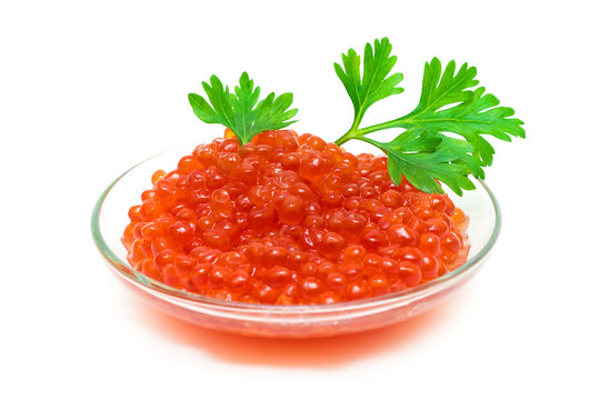 caviar in a glass bowl isolated on white background