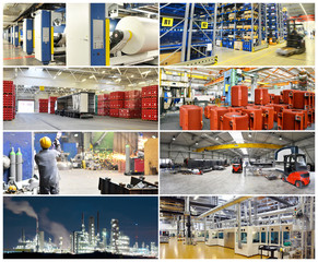 Collage panorama of industrial plants
