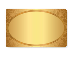 Gift coupon, Gift card, Ticket. Gold floral pattern, frame