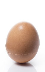 白背景にヒビのはいった卵のアップ