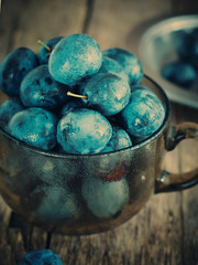 Summer Blue Damascenes on the wooden background, toned