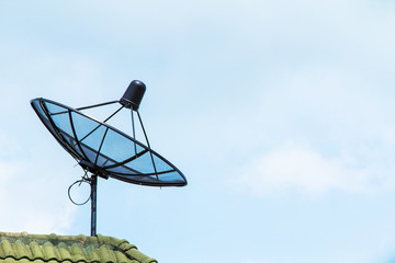 Satellite dish on the roof  of the house